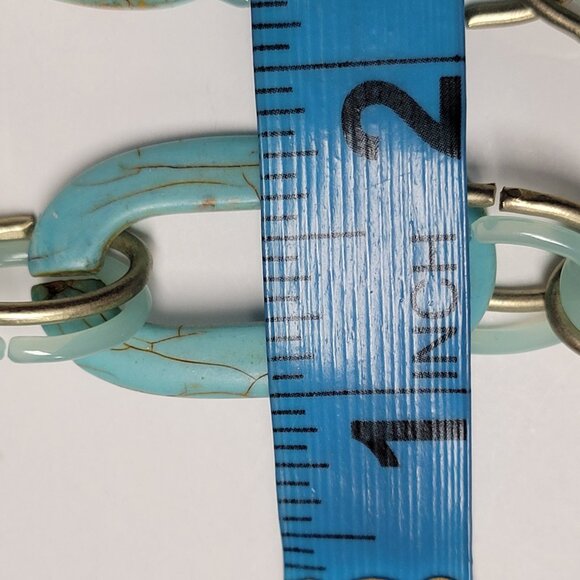 Two Tone Link Chain Necklace Blue and Beige Gold Chain Necklace - Picture 8 of 9